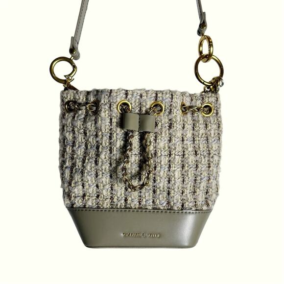 Charles & Keith Handbags - Charles & Keith Gray Dancer Tweed Drawstring Bucket Bag